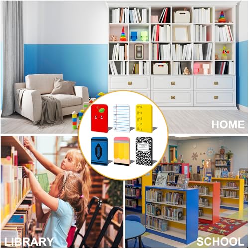 AnyDesign 6-Piece Back to School Wooden Bookends Non-Slip Organizer for Heavy Books