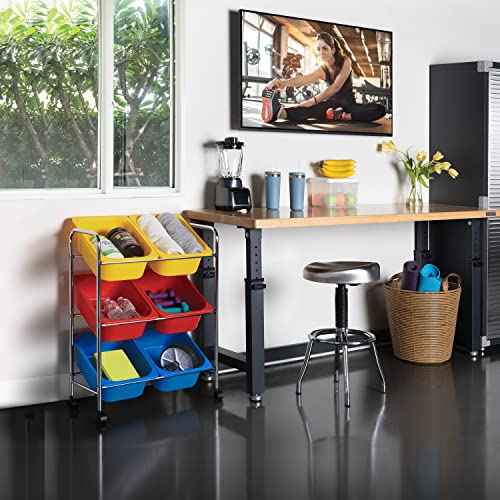 Seville Classics Rolling Utility Organizer Storage Cart, for Home Office, School, Classroom, Scrapbook, Hobby, Craft, 6-Bin, Multicolor