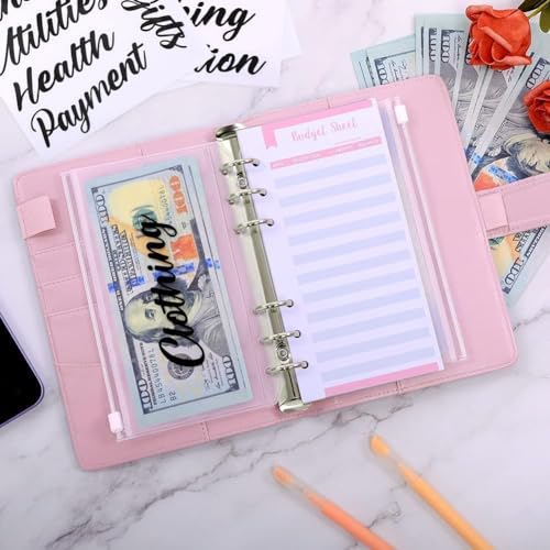 Pink Budget Binder with Zipper Envelopes & Expense Sheets – SKYDUE Money Organizer