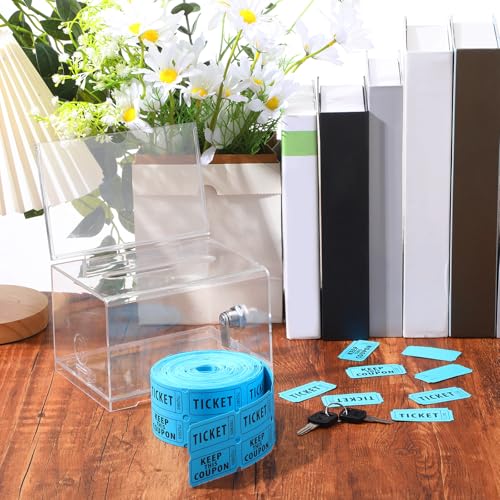 Havawish Blue Raffle Ticket Box with 500 Tickets & Lockable Acrylic Design