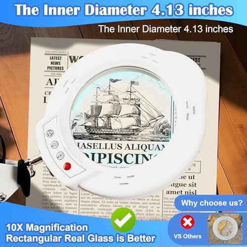 2-in-1 Desk Lamp & Clamp Light, 10X Magnifying Glass with Light and Stand, 5 Color Modes 10 Brightness Dimmable LED Desk Lamp,14.5inch Adjustable Swing Arm for Reading Crafts Painting Close (White)