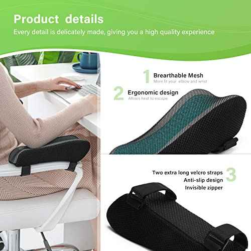 Chair Ergonomic Armrest Cooling Gel Pads Elbow Pillow Pressure Relief Office Chair Gaming Chair armrest with Memory Foam armrest Pads 2-Piece Set of Chair (Gel+ Memory Foam)
