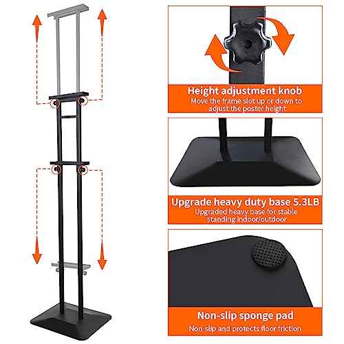 Poster Stand Heavy Duty - Double-Sided Pedestal Poster Stands for Display, Adjustable Metal Poster Board Stand Height Up to 80", Outdoor Floor Standing Sign Holder for Banner Foam, 1 Pack