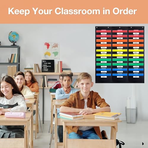 Opret 30 Pockets Hanging Storage Pocket Chart with 5 Hangers for Office & Classroom Organization