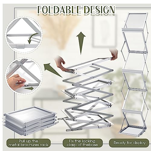 Tatuo Foldable Magazine Rack Metal Catalog Literature Rack Portable 6 Pockets with Carrying Bag Aluminum Brochure Stand Display Holder Stand for Exhibition Trade Show Office Retail Store