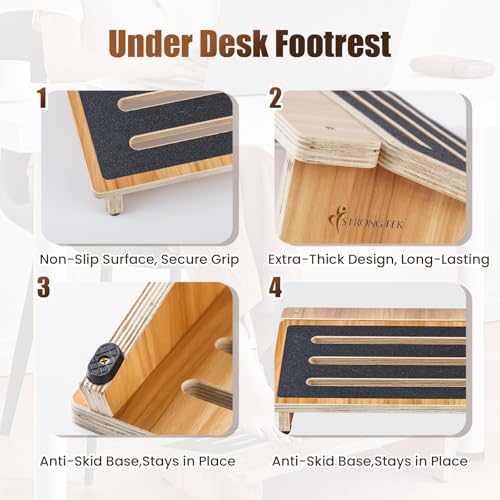 StrongTek Under-Desk Footrest, 4.5 in High, Non-Slip, 300 lb Capacity