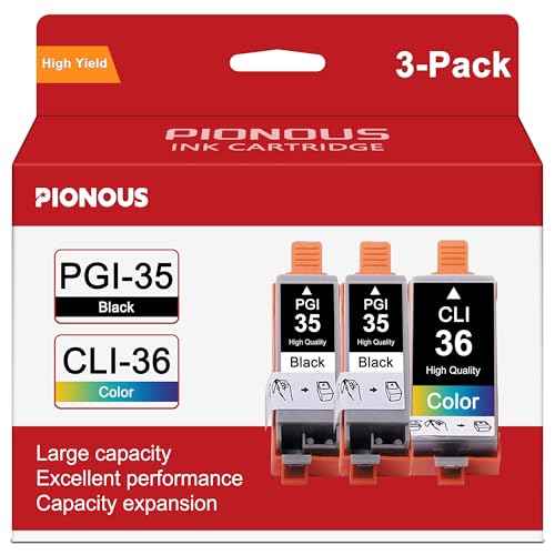PGI-35 CLI-36 Ink Cartridges High Yield 3 Pack Replacement for Canon 35 36 Ink Pixma TR150 TR160 iP110 IP100 Mini260 Mini320 Printers (2Black / 1Tri-Color)