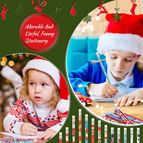 Hicarer Christmas Pencils for Kids Mini Wooden Xmas Pencils and Erasers Various Patterns Colorful Santa Claus Snowman Stationery for Children Christmas Party Supplies(336 Pcs)