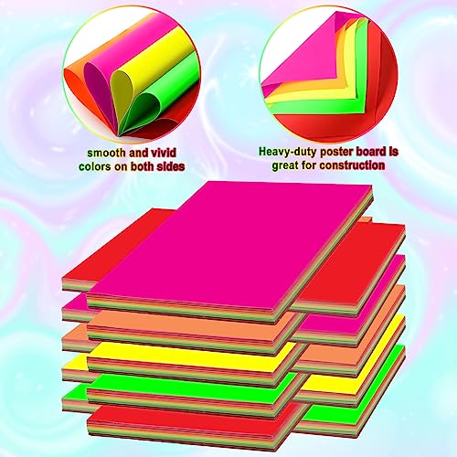 Tenceur 50 Pieces Neon Poster Board 22" x 28" Neon Construction Paper 250 Gsm/90 lb Cardstock Large Bright Fluorescent Poster Board for School Craft Project Presentation Drawing Graphic Display