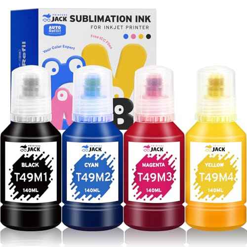 Printers Jack T49M Sublimation Ink for F170 F570 Sublimation Printer(T49M1 T49M2 T49M3 T49M4 ICC-Free/Autofill/Anti-UV) 560ML Sublimation Ink