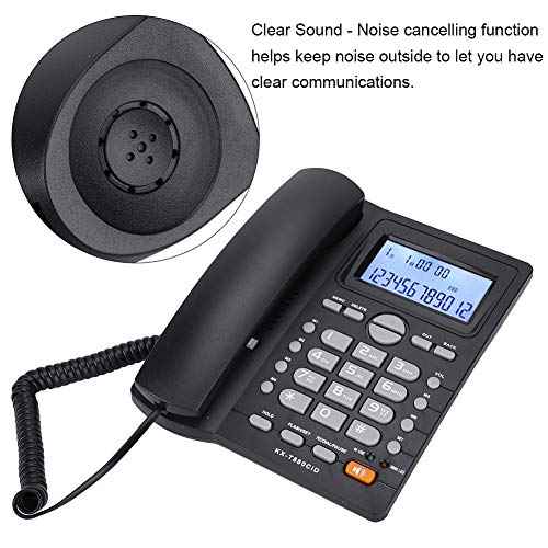 Corded Phone, Desktop Landline Telephone Wired Phone for Home Office Hotel Use, Speakerphone, Caller ID Display, Hands Calling (Black)