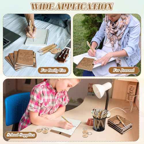 Gueevin 90pcs Employee Appreciation Gifts Bulk Inspirational Spiral Notebook with Motivational Bamboo Ballpoint Pens Appreciation Keychains for Nurse Teacher Employees Coworker