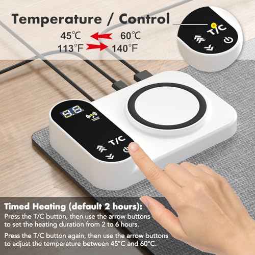 Heated Mouse Pad with 3-in-1 Charging (15W Magnetic Wireless + Type-C + USB-A), Waterproof Warm Desk Pad, 2?6H Auto-Stop Heating, Fabric & PU Leather Office Desk Mat, Large 31.5" x 13" (Grey)