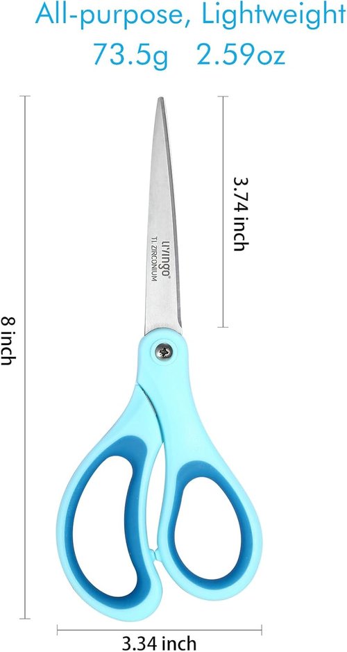 LIVINGO All-Purpose Scissors - Heavy-Duty Titanium Coated Stainless Steel Shears | 3-Pack in Sky Blue, Pink & Light Beige