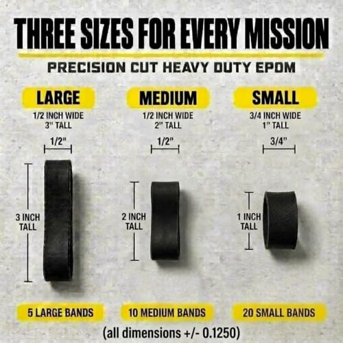 Ranger Bands Mixed 35 Count EPDM Rubber Bands for Survival, Heavy-Duty Black