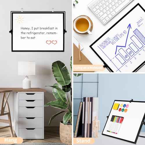 EOOUT White Board Dry Erase with Stand, 12"X16" Double-Sided Desktop Board Magnetic Small Whiteboard Easel for Kids, Students Drawing Memo to Do List Wall Desk School