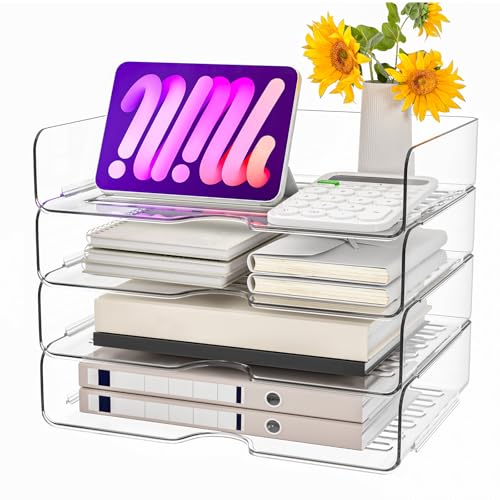 Vivihomety 4-Pack Acrylic Letter Trays Stackable & Separable Office Organizer
