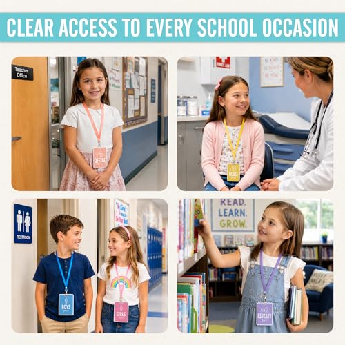 Pastel Classroom Hall Passes - 6 Durable Wooden Student Bathroom Pass Lanyard Set