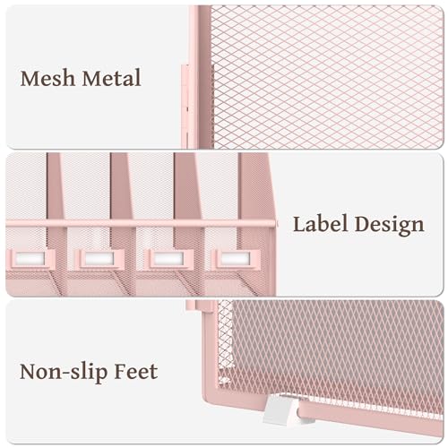 Pink Metal Desk Organizer with 5 Vertical Compartments - Small