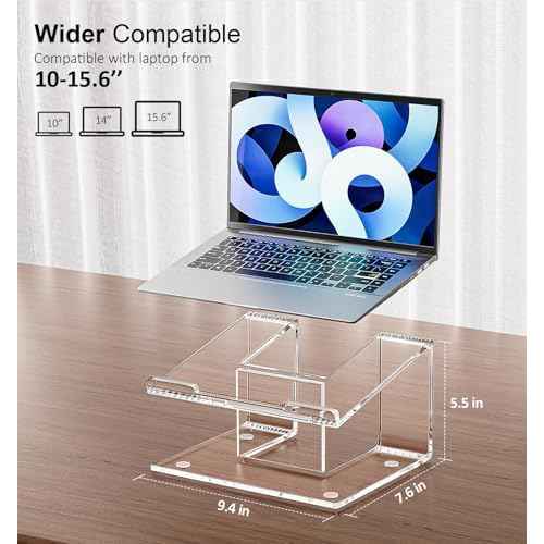 2 Pack Acrylic Laptop Stand for Desk, Computer Riser for 10-15.6 Inch Laptops, Ergonomic Laptop Holder, Computer Stand Compatible with Macbooks and Notebooks- Clear
