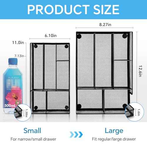 Desk Drawer Organizer, Office Drawer Divider Organizer Tray with 6 Compartments, Metal Mesh Desktop Organization and Accessories for Stationery Makeup Kitchen Toolroom School £¦Office, 12.6x8.27x1.6 in