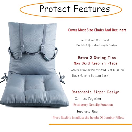 ALIBO Extra Large Recliner Low Back Lumbar Support Pillow and Tufted Seat Cushion Set with Adjustable Straps,Wood Rocking Chair/Egg Chair Swing Nonslip Highback Backrest with Ties