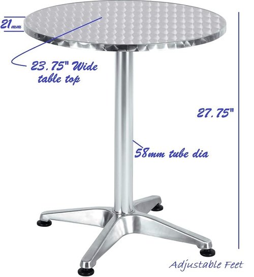 BTEXPERT Indoor Outdoor 23.75" Restaurant Stainless Steel Aluminum Metal Slat Stack Commercial Lightweight, 2 Chairs with a Round Table, Silver/Bronze
