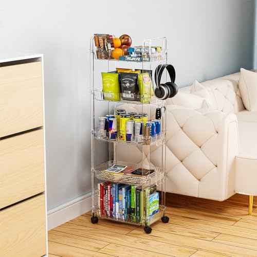 SuoXing 3 Tier Rolling Cart,Utility Cart on Wheels,Modern Clear Rolling Storage Cart for Bedside,College Must Haves Dorm Storage,Trolly Storage Rack for Art,Diaper Caddy,Snack,Lash Cart Organizer