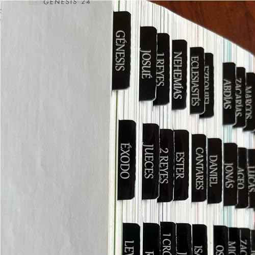 Spanish Laminated Bible Tabs, pesta?as para biblia en espa?ol, Reposition Large Print Stickers, Easy to Read and Apply Bible Tabs for Women and Man (Spanish Black)