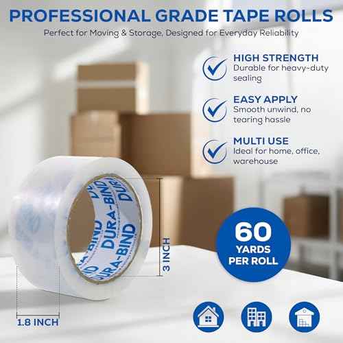 Heavy Duty Clear Packing Tape 1.8 Inch x 60 Yards. Bulk Package. Tough Transparent Packing Tape Refills for Shipping, Moving, Mailing, and All Box Types. Professional Grade.