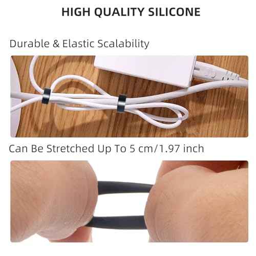 100 PCS Silicone Rubber Bands, 0.5 Inch Small Black Elastic Rubber Bands Strong Rubberbands, Heavy Duty Non-slip Silicone Band for Wire Cord Cable Management Home Office School Organization