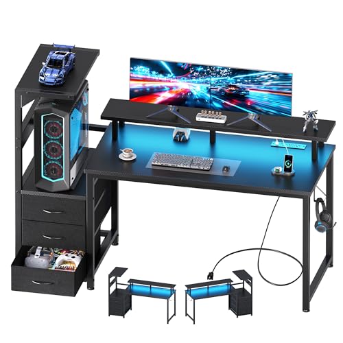 DUMOS 52-Inch Gaming Desk with RGB LED Lights, USB Charging & Storage
