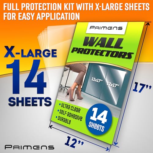 Wall Protector Sheets for Painted Wall. Clear Plastic Adhesive Film Stickers for Kitchen & Office from Oil Backsplash, Trash, Chair Back, Furniture, Scuff. Door Guards Shield Dog, Contact Paper 14pcs