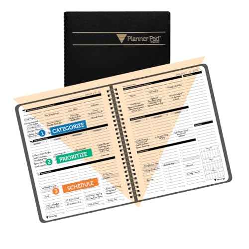 Planner Pad Spiral Bound January-December 2026/ Calendar Year 6 3/4" x 8 1/2" Medium 3-Tier Funnel Down 12 Month Organizer, Black Cover/Black Ink