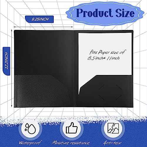 Patelai 50 Pack Plastic Folders with Pocket Bulk 2 Pocket Heavy Duty Letter Size Folders Business Card Holder for School Office File(Black Color)