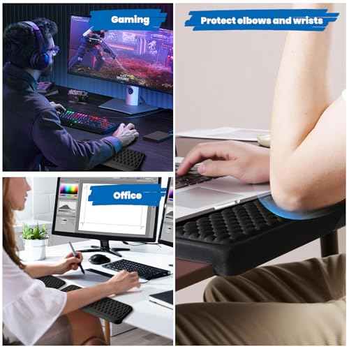 Arm Rest for Desk, L-Shaped Memory Foam Elbow Pads with Non-Slip Base, 2-Piece Ergonomic Desk Edge Cushion & Wrist Rest for Computer Keyboard, Office and Home Use