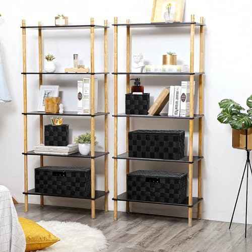 Woven Polypropylene Basket Set of 8, Woven Storage Basket, Woven Strap Baskets, Woven Basket Organizer for Bedroom, Bathroom, Office, Shelf, Dresser, Kitchen, Pantry, Black