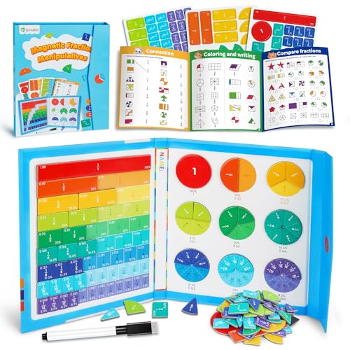 D-FantiX Magnetic Fraction Educational Puzzle, Magnetic Fraction Tiles & Fraction Circles Set, Math Manipulatives for Elementary School, Montessori Fraction Manipulatives Learning Toys for Kids