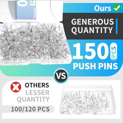 150 PCS Clear Push Pins Tacks Count in Reusable Box for Bulletin Boards and Wall Displays Heavy Duty Plastic Head