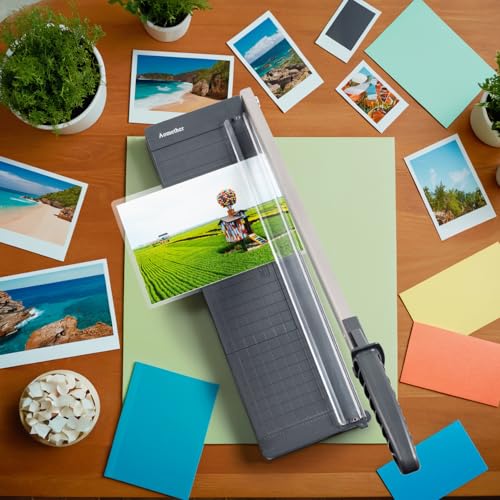 Aomether 12-Inch Standard Guillotine Paper Cutter with Safety Guard & Blade Lock, Heavy Duty Trimmer for Cardstock, Photos, Vinyl, Labels, and Scrapbooking — Portable, Accurate, 8 Sheets Capacity
