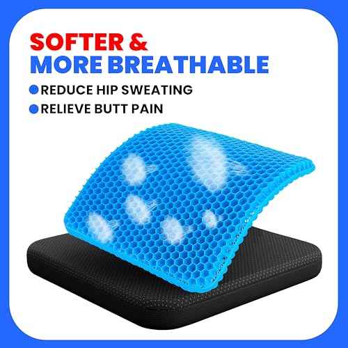 Cooling Gel Seat Cushion for Long Sitting ? Breathable Honey Comb Design Absorbs Pressure Points, Durable Gel Cushion for Office Chair, Car, Wheelchair, Home, & Travel ? Pain Relief & Posture Support
