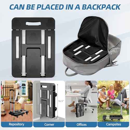 Folding Hand Truck, Foldable Cart for 500 lbs Heavy Luggage, Hand Truck Dolly, 6-Wheel Foldable Dolly with 2 Ropes, Ideal for Home, Office, and Travel Moving (Black)