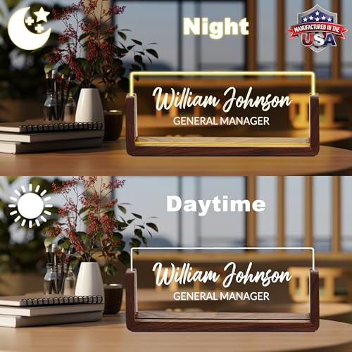 Custom Name Plate for Desk - Classic Acrylic Office Accessories with LED Base