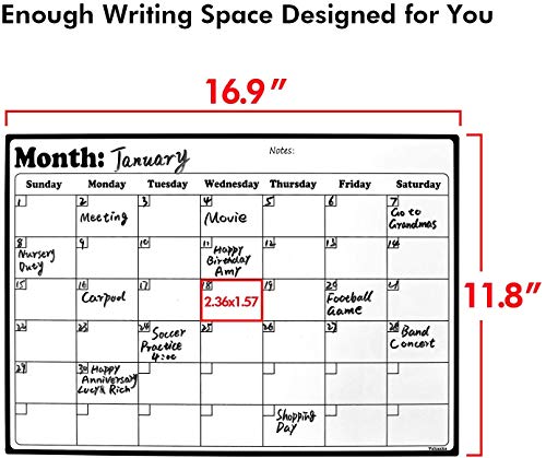 Volcanics Magnetic Fridge Calendar 16.9" x 11.8" Monthly Planner Whiteboard