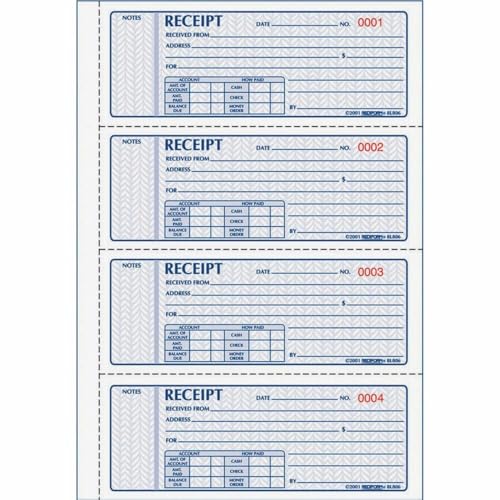 Rediform 11" x 8" Money Receipt Book, 100 Sets, 3-Part Carbonless, 4 Per Page (8L808) with Detachable Forms