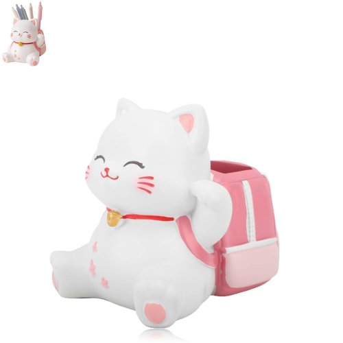 Pen Holder,Pen Holder for Desk, Cat for Desk Cute,Multipurpose Resin Cat Cute Pencil Holder for Home School Office Decor