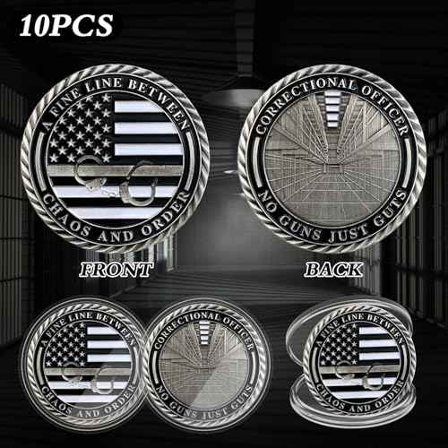 10Pcs Thin Gray Line Coin, Correctional Officer Silver Challenge Coins Honor Correctional Officers Gray Prison Police Coin Law Enforcement Appreciation Gifts