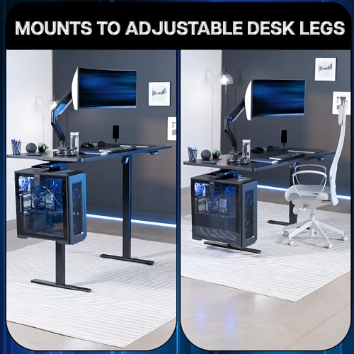 VIVO Adjustable Clamp-on Desk Leg Large PC Mount, Under Desk CPU Storage, Computer Case Holder with Tool-Free Installation, Black, Mount-PCLC1