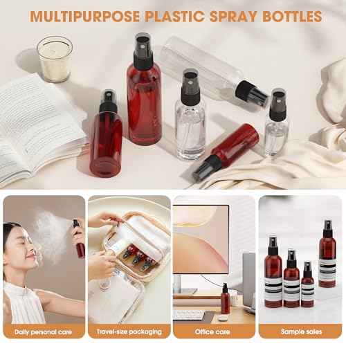 100Pack Small Spray Bottles 2oz, 60ml Travel Spray Bottle Bulk Black Fine Mist Sprayer, Empty Refillable Containers Portable Cosmetic Plastic Spray Bottles for Cleaning, Misting & Skin Care-Red