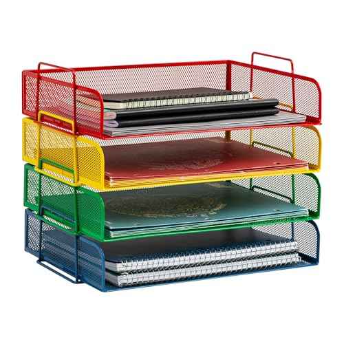Mind Reader Stackable Paper Tray, Classroom Organizer, File Storage, Teachers, Metal Mesh, 4 Pcs., Multi-Colored